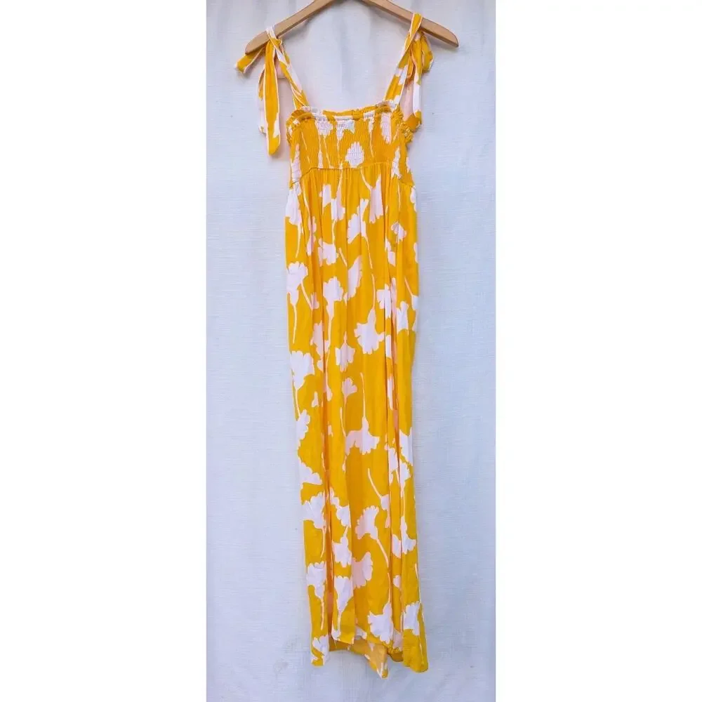 DVF Diane Von Furstenberg Target Smocked Tie Strap Yellow‎ Ginkgo Midi Dress XXS - Picture 4 of 9